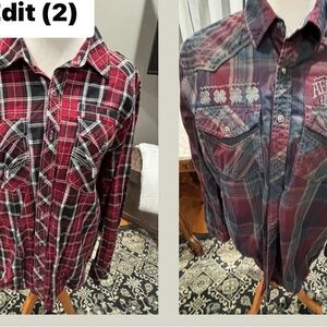 Affliction Red and Blue Plaid shirts